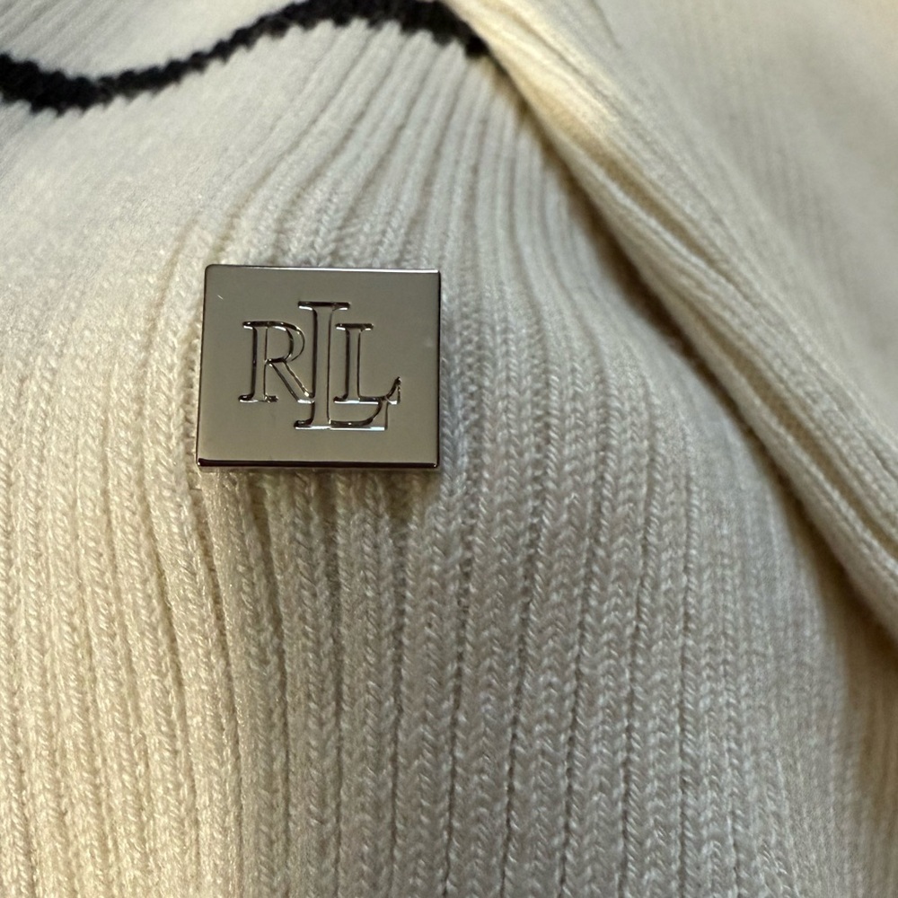 Lauren Ralph Lauren Stripe Turtle Neck Women’s Sweater White/Black New With Tags - Picture 5 of 7
